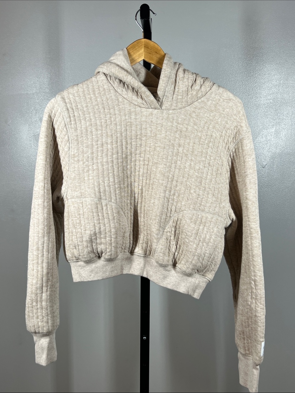 Offline by Aerie Beige Quilted Cropped Hoodie